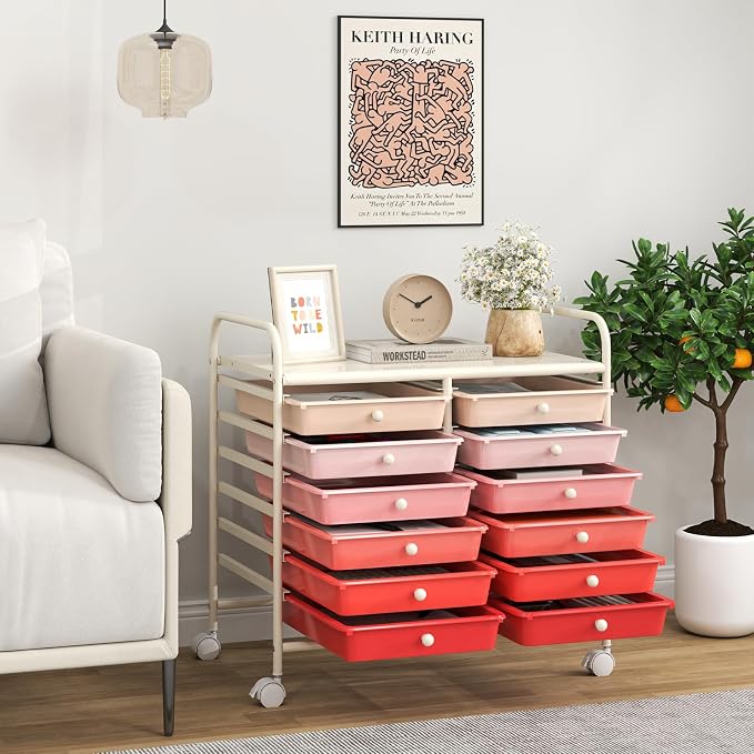 Giantex 12 Drawers Rolling Cart, Mobile Storage Drawer Cart, Classroom - Image 2