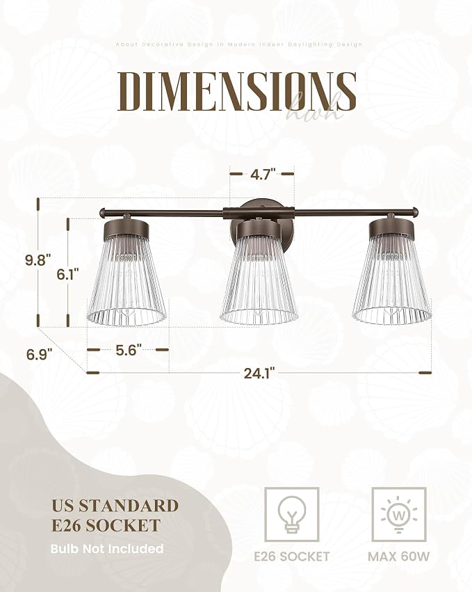 Bathroom Vanity Light Fixture, HWH 3-Light Farmhouse Vanity Lights Over Mirror - Image 2