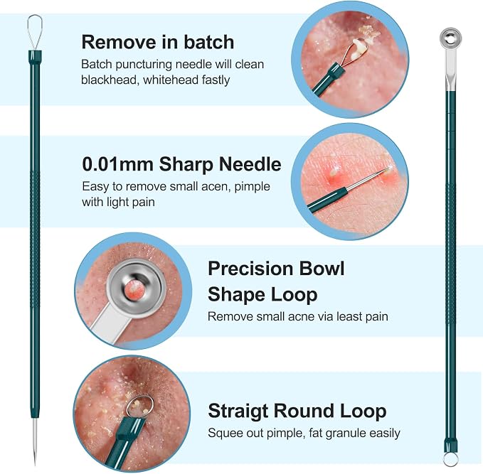 Blackhead Remover Tools Pimple Popper Tool Kit Comedones Extractor Acne Removal - Image 5