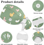 Scrub Caps Women Ponytail Cute Pink and White Leaves Caps Bouffant Working Hat - Image 4