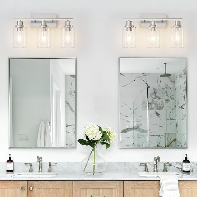 3 Light Bathroom Light Fixtures Brushed Nickel Vanity Light Over Mirror Modern - Image 2