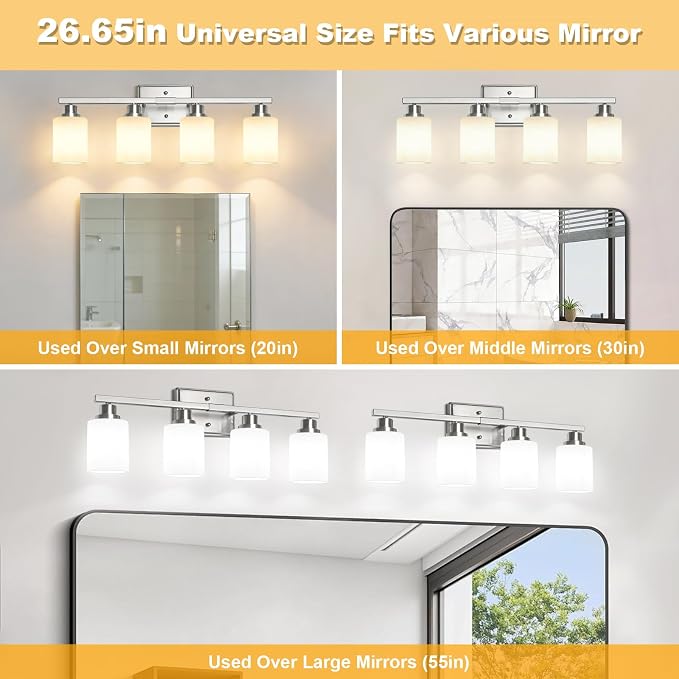 Unicozin 4-Light Bathroom Light Fixtures, Modern Brushed Nickel Vanity Light - Image 6