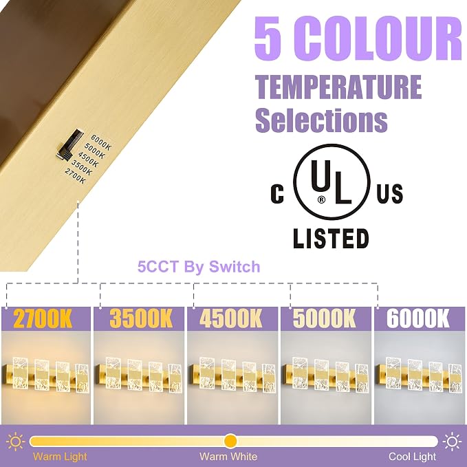 Modern LED Bathroom Light Fixtures Dimmable 4-Light Gold Vanity Light, 5CCT - Image 3