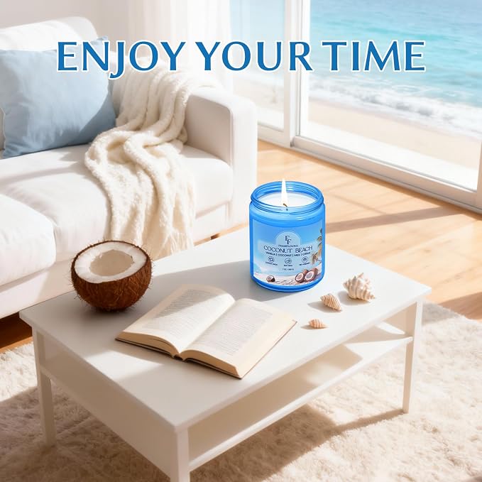 Coconut Beach Scented Candle, Natural Soy Wax Jar Candle - Image 4