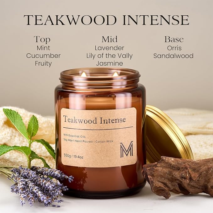 M&SENSE Teakwood Intense Scented Christmas Candle Gift | 19.4oz, 115-Hour Burn - Image 2