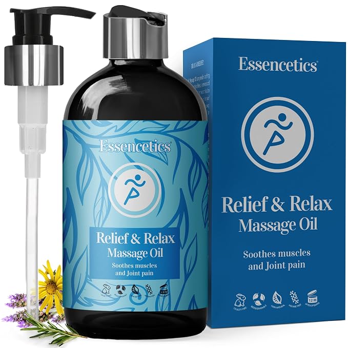 8 oz - Relief & Relax Sore Muscle Massage Oil - Soothes Muscles & Joint with by Essencetics