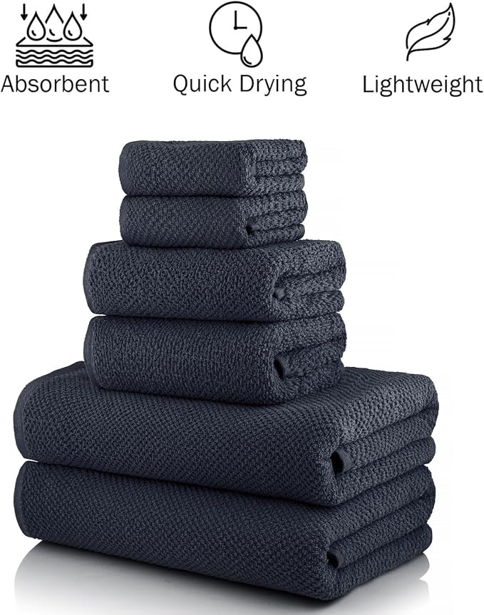 CASA COPENHAGEN Popcorn Textured 6 Pieces Towel Set- Navy Blue, 550 GSM 2 Bath - Image 3