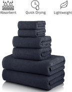 CASA COPENHAGEN Popcorn Textured 6 Pieces Towel Set- Navy Blue, 550 GSM 2 Bath - Image 3