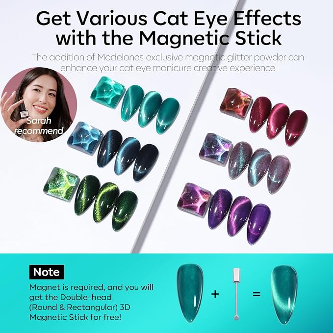 modelones Cat Eye Gel Nail Polish, 6 Colors Glitter Red Green Purple Blue Gel - Image 2