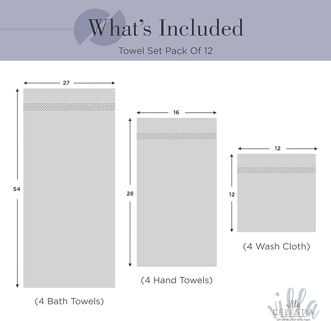 100% Cotton Bath Towel Set of 12-4 Bath Towels, 4 Hand Towels, 4 Wash Cloths - Image 5
