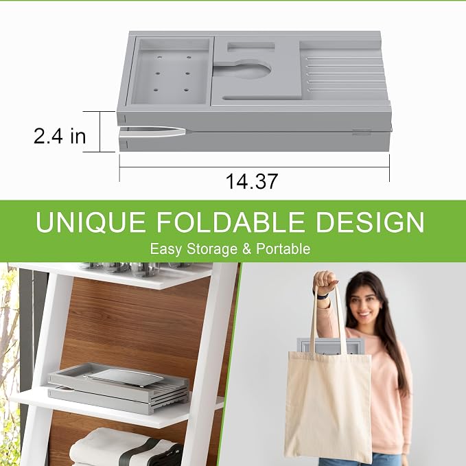 Bathtub Caddy Tray for Tub, Foldable Bath Table Trays, Bamboo Shelf - Image 4