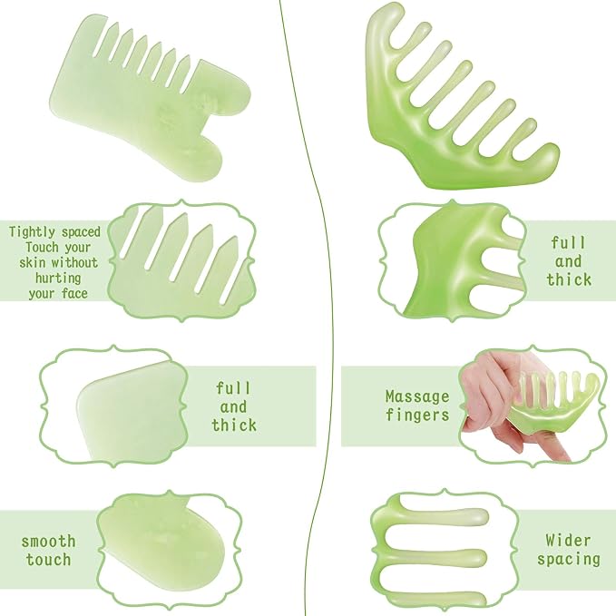 Geiserailie 2 Pcs Jade Combs Esthetician Supplies Massage Stone Hair Gua Sha - Image 4