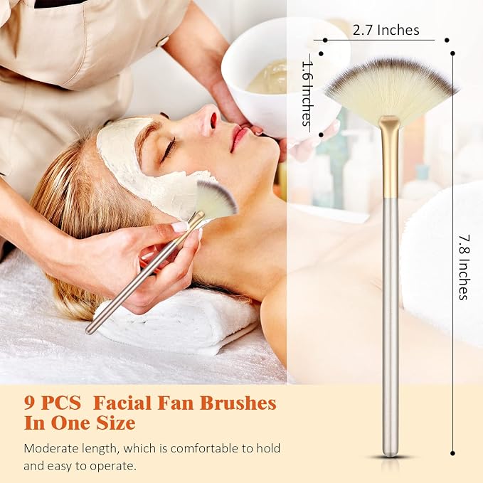 9 Pieces Facial Fan Mask Brushes, Soft Facial Applicator Brushes Tools - Image 2