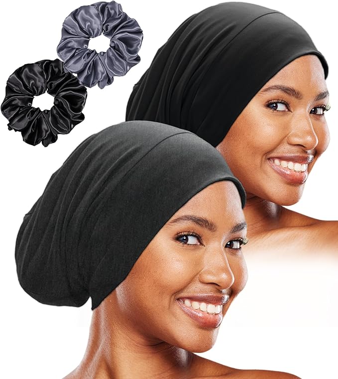 Sleep Cap Bonnet for Sleeping Black Women, Adjustable Cooling Ice Silk Lined by vidsel