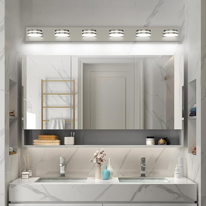 6-Light Nickel Bathroom Vanity Light Over Mirror, LED Vanity Lighting Fixtures - Image 6
