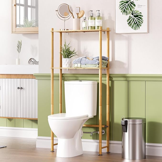 AmazerBath Bamboo Over The Toilet Storage Shelf, 2-Tier Over Toilet Organizer by AmazerBath