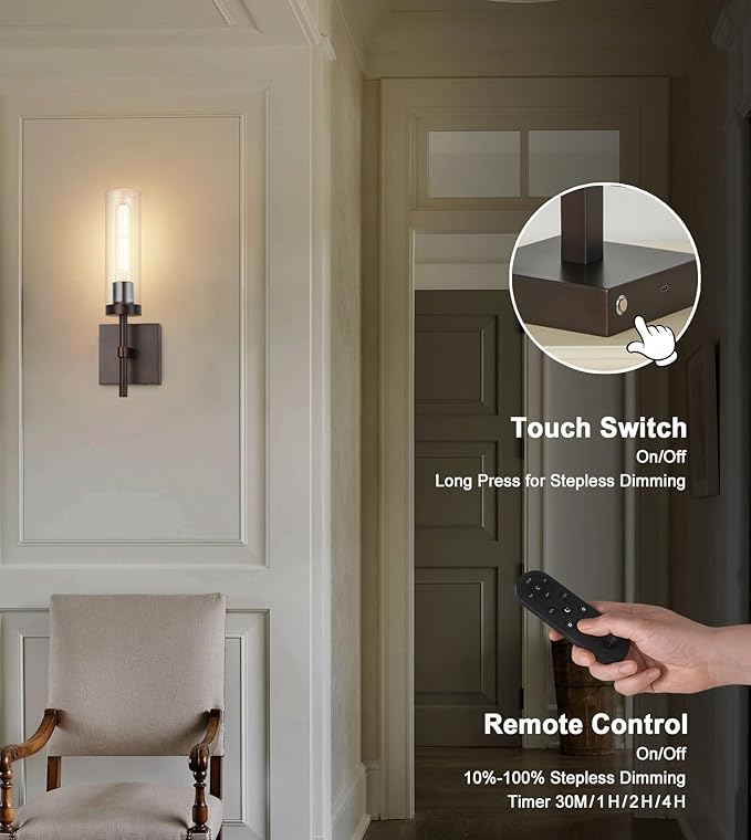 SANTOSTOCK Oil Rubbed Bronze Battery Operated Wall Sconces - Image 3