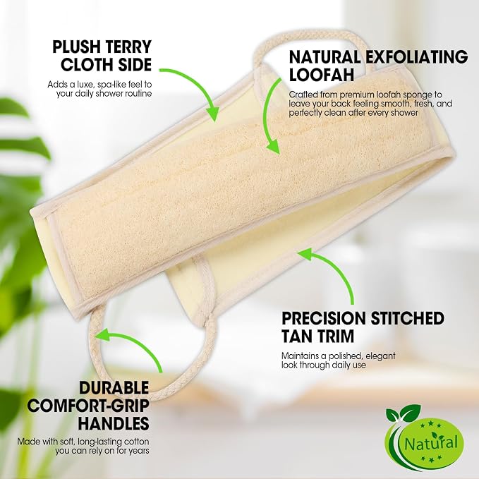 Loofah Back Scrubber with Handle, Natural Exfoliating Shower Sponge, Deep Clean - Image 2