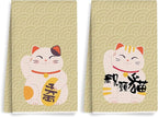 2PCS Cute Lucky Cat Kitchen Towels, Waving Cat Themed Gifts Waffle Weave Dish by Unknown