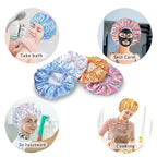 4 PCS Shower Cap for Women, Elastic and Reusable Bath Caps, Double Layers - Image 4