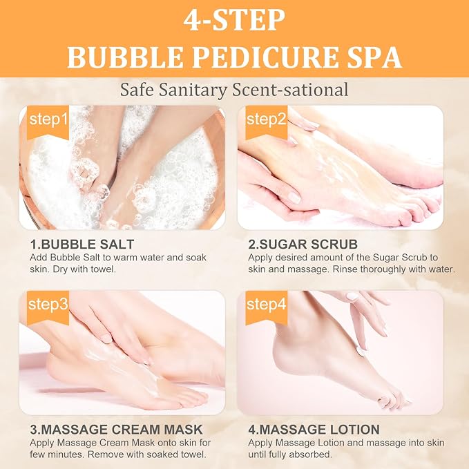 Pedicure Kit Foot Soak Set: Bubble Salt, Sugar Scrub, Massage Mask, Massage - Image 6