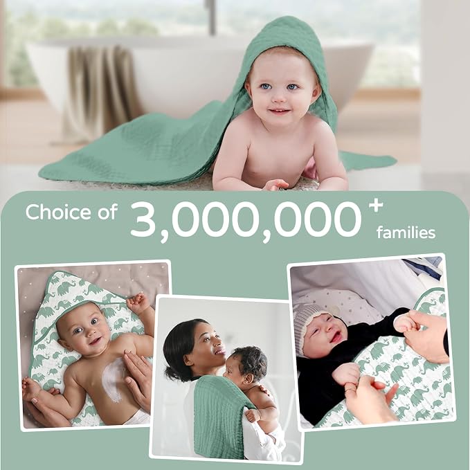 Yoofoss Hooded Baby Towels for Newborn 2 Pack 100% Muslin Organic Cotton Baby - Image 6