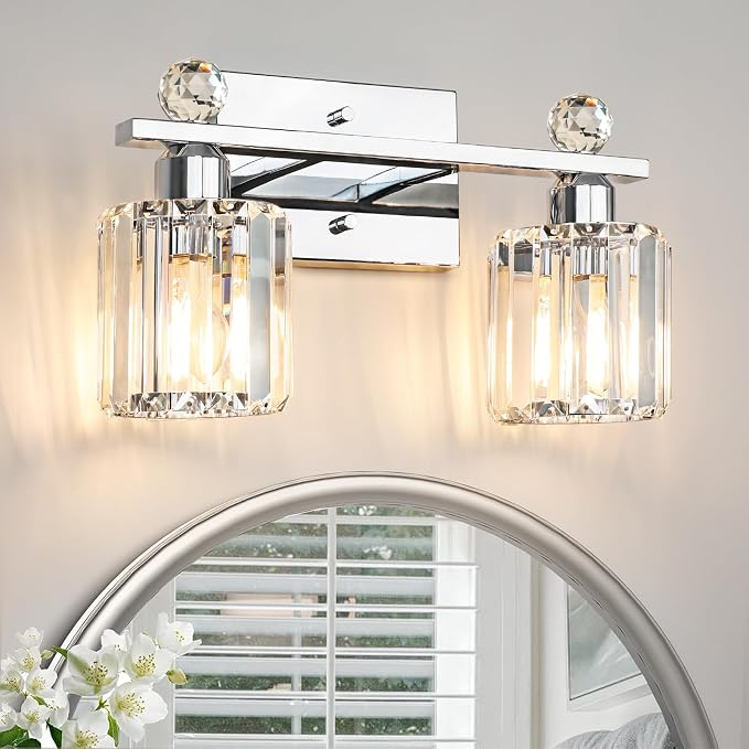 2-Light Silvery Bathroom Light Fixtures, Modern Bathroom Vanity Lights Fixture by KunruiTAI