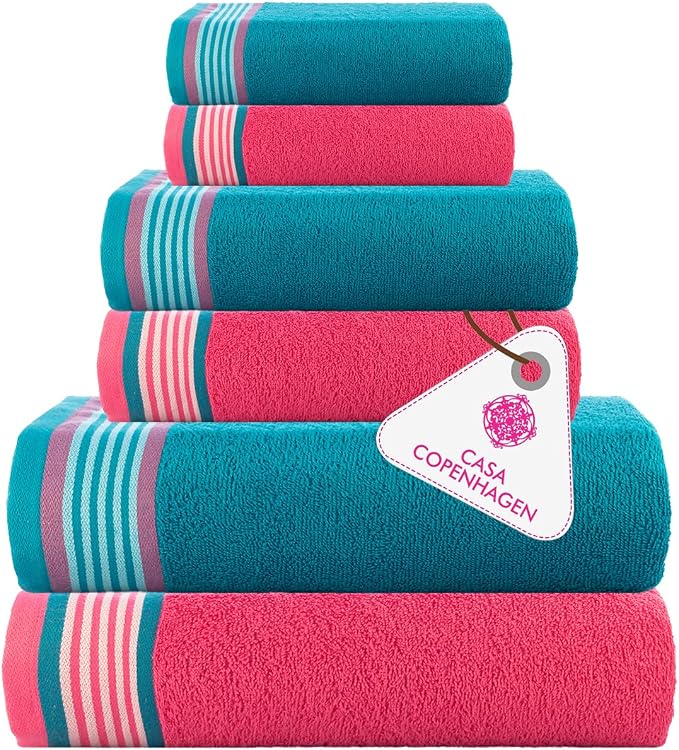 CASA COPENHAGEN He & She 6Pcs 100% Egyptian Cotton Large Designer Towels Gift by CASACOPENHAGEN