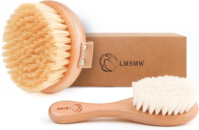 Dry Brushing Body Brush Set for Body and Face, Boar Bristle Body Scrub Brush by LMSMW