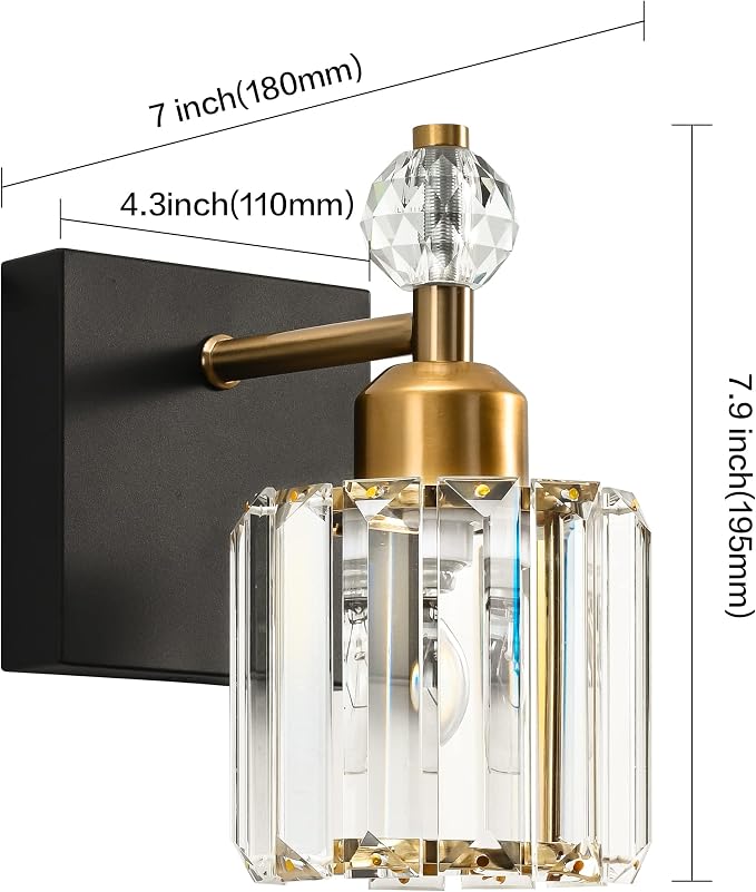 PRESDE 1-Light Bathroom Vanity Light, Modern Black and Gold Wall Sconce - Image 4