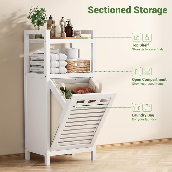 Homykic Tilt Out Laundry Hamper, 10 Gal Bamboo Laundry Storage Cabinet - Image 6