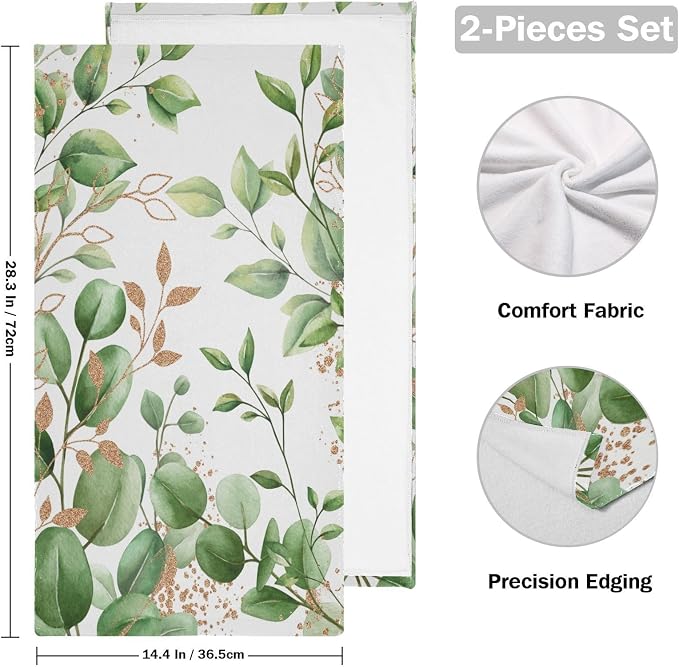 Green Gold White Leaves Hand Towels - Image 2