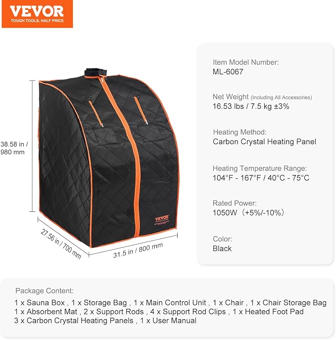 VEVOR Infrared 1050W Portable Sauna Tent Personal Sauna Kit - Image 7