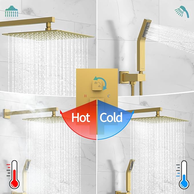 SR SUN RISE 12 Inches Bathroom Luxury Rain Mixer Shower Combo Set Wall Mounted - Image 6