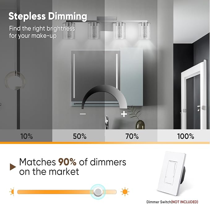 LED Modern Bathroom Light Fixtures Over Mirror, 4-Light Brushed Nickel Vanity - Image 9