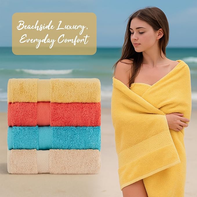 BolBom Towels 4 Pack Medium Bath Towel Set, 27“X54” Inches, 500 GSM 100% Ring - Image 5