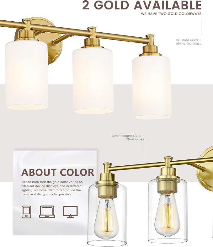 FEMILA Vanity Lights for Bathroom, Modern 4-Light Gold Bathroom Light Fixture - Image 5