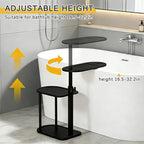 3-Tier Freestanding Bathtub Tray Table, Bamboo Swivel Bathtub Side Table - Image 2