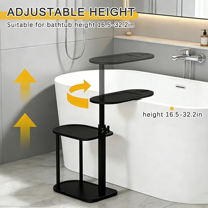 3-Tier Freestanding Bathtub Tray Table, Bamboo Swivel Bathtub Side Table - Image 2