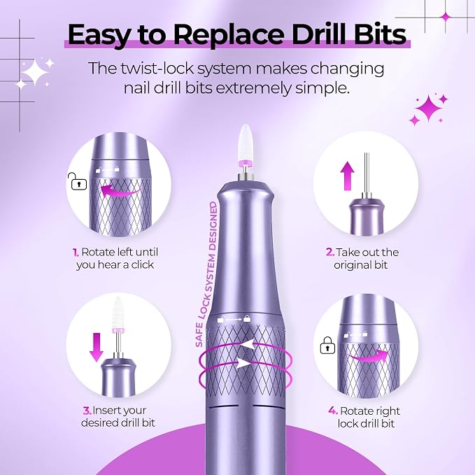 JOSGLOI Electric Nail Drill Professional: 40000RPM Electric Nail File Kit E - Image 3