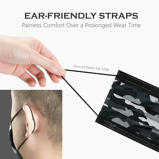CSD Colo 30 Pcs Black Camo Disposable Face Masks, 3 Ply Adult Mask - Image 7