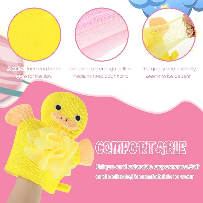 Bath Gloves Loofah for Kids, Cartoon Exfoliating Gloves, Cute Animal Washcloths - Image 3