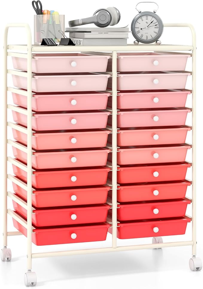Giantex 20 Drawers Rolling Cart, Mobile Storage Drawer Cart, Classroom by Giantex