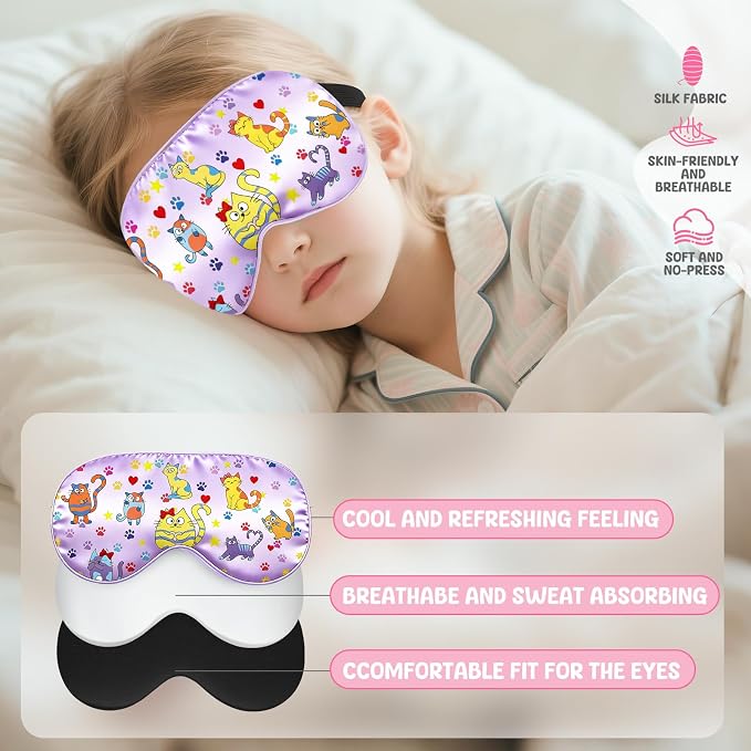 2 Pcs Sleep Mask for Kids Girls, Silk Eye Covers for Sleeping, Adjustable Strap - Image 6