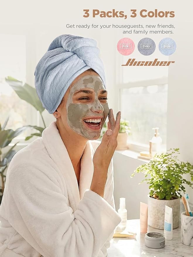 Hicober Microfiber Hair Towel Wrap, Fast Drying Hair Towels - Image 5