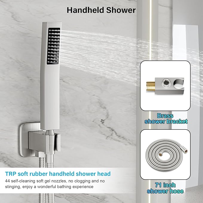 FPXRNG Shower Faucet Set Bathroom Square Rain Shower Head and Handle Set - Image 5