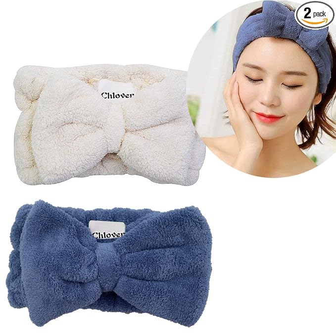 Chloven 2 Pack Microfiber Bowtie Headbands Facial Makeup Headband Cosmetic by ChlovenUS