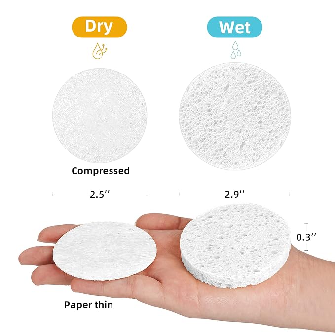 60-Count Compressed Facial Sponges|100% Natural Kickleen Cellulose Cosmetic Spa - Image 4