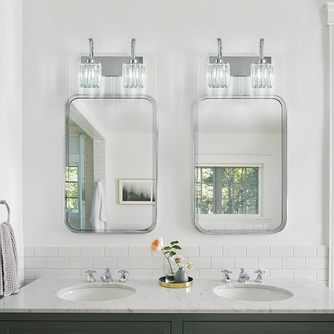 Crystal Vanity Lights 2-Light Chrome Wall Lamp Modern Crystal Bathroom Light - Image 7