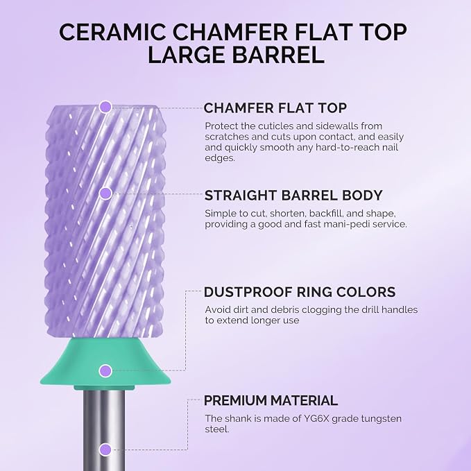 MelodySusie Ceramic Nail Drill Bits, 3/32'' Chamfer Flat Top Large Barrel Bits - Image 3